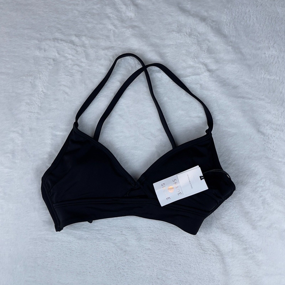 Shade & Shore Bikini Top Womens 32A Black Longline Ring Detail Underwire Keyhole